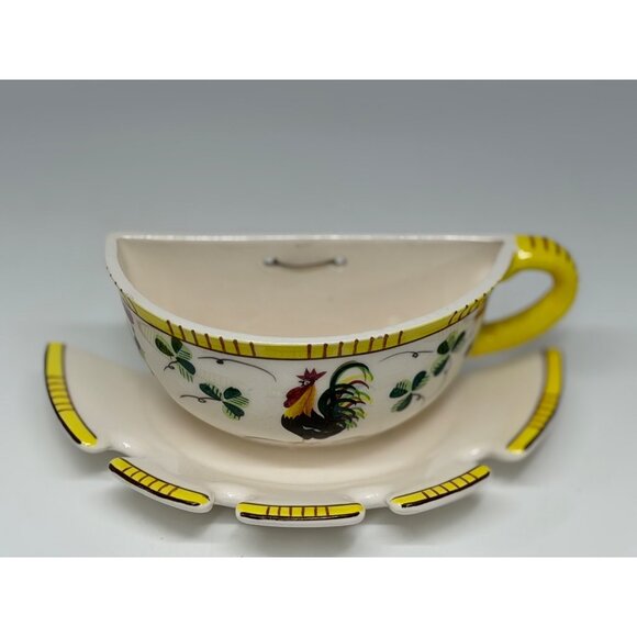 VTG Norcrest Chanticleer Handpainted Rooster Wall-Pocket Tea Cup Spoon Holder - Picture 2 of 7